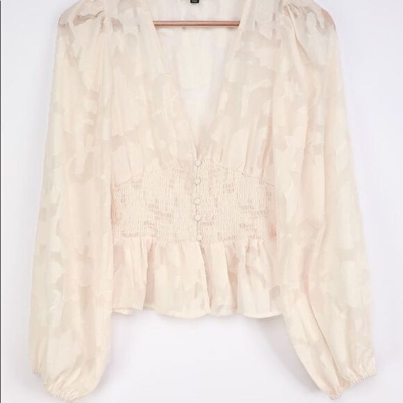✨ Patio Date Ivory Floral Jacquard Button-Up Long Sleeve Top✨ - Picture 7 of 9